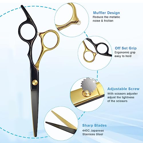 MAYCREATE® Professional Hair Cutting Scissors Kits Stainless Steel Dressing Barber Kit Straight Shears Teeth Thinning Tools with Bag for Home Salon 2 PCS MAYCREATE® Professional Hair Cutting Scissors Kits Stainless Steel Dressing Barber Kit Straight Shears Teeth Thinning Tools with Bag for Home Salon 2 PCS